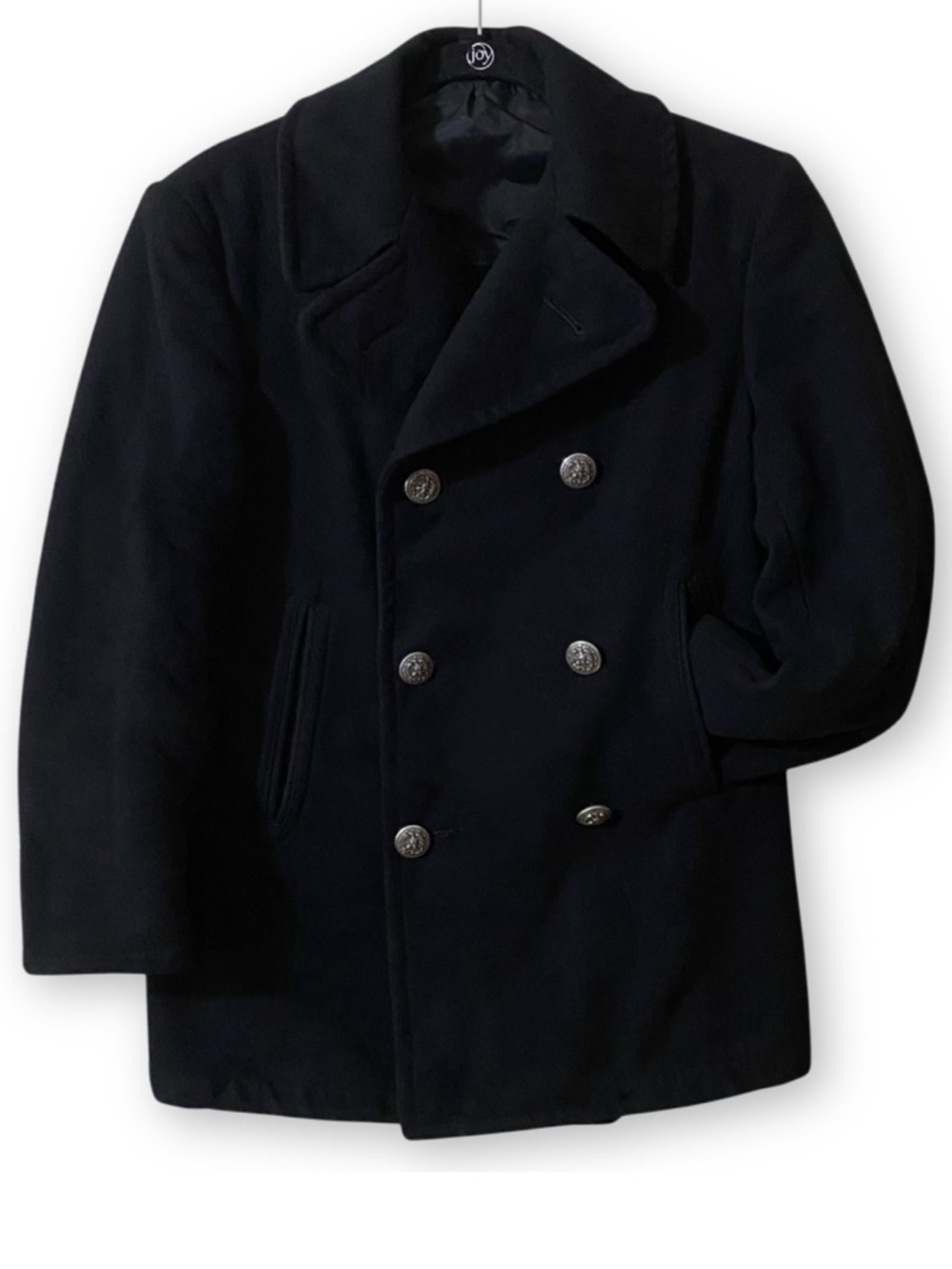 Vintage 1980s US Navy Mens 36S Enlisted Black Wool Peacoat VI-MIL INC Coat